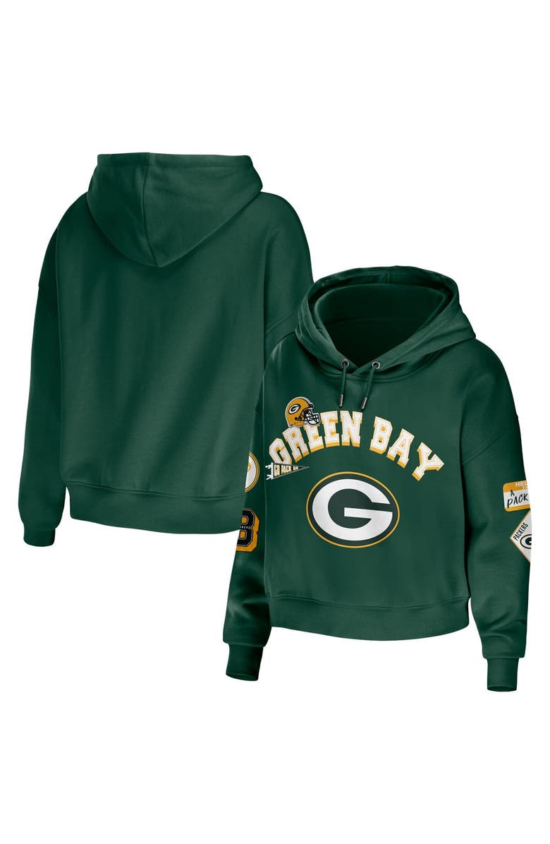 WEAR by Erin Andrews Women's WEAR by Erin Andrews Green Green Bay Packers Plus Size Modest Cropped Pullover Hoodie, Main, color,