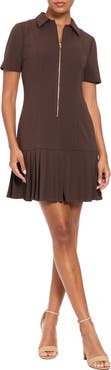 London Times Zip Front Pleated Minidress