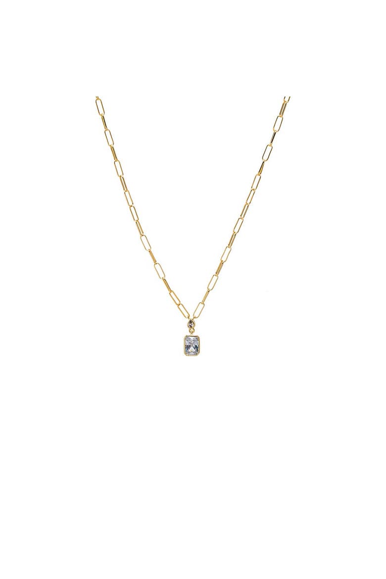 Colored Baguette CZ Paperclip Pendant Necklace, Main, color, Gold