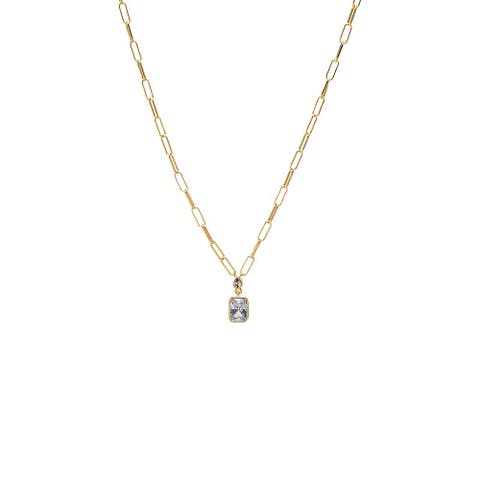 Colored Baguette CZ Paperclip Pendant Necklace