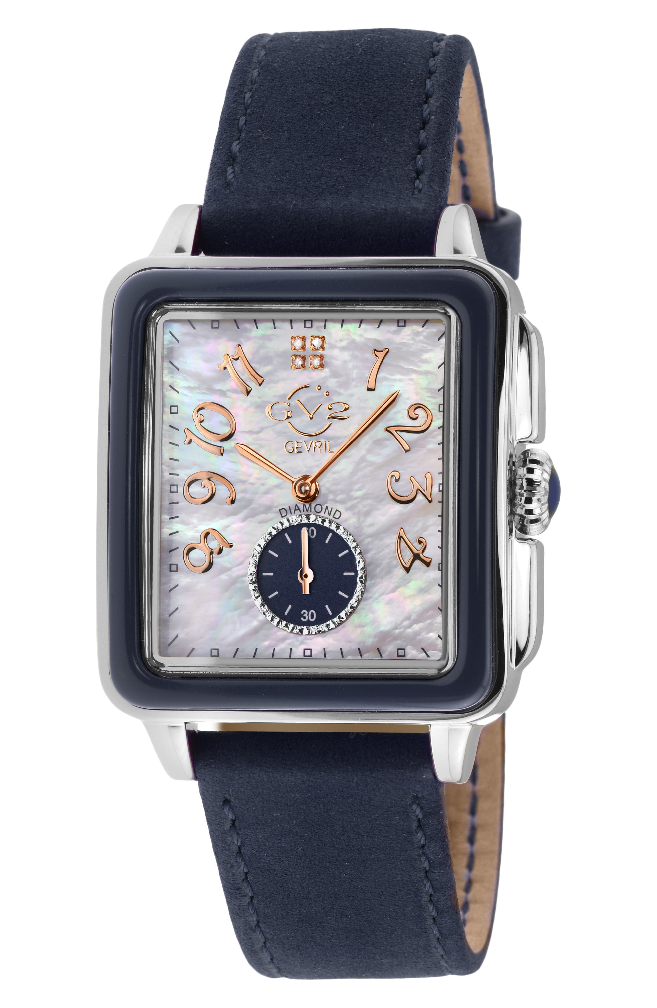 GV2 Women's Bari Enamel with Diamond Dial Leather Strap Watch, 37mm