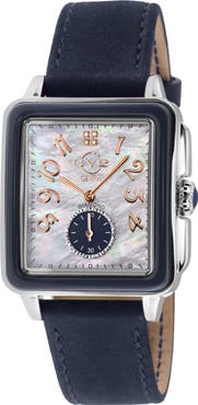 GV2 Women's Bari Enamel with Diamond Dial Leather Strap Watch, 37mm