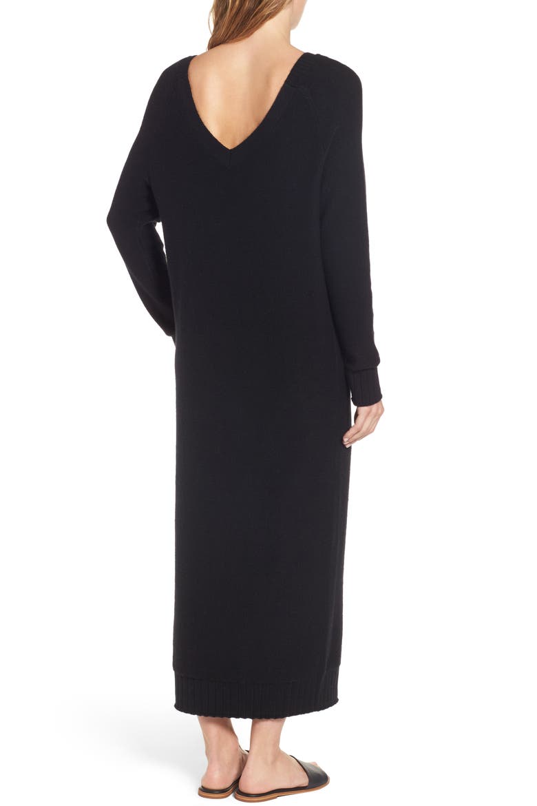 V-Back Sweater Dress, Alternate, color, BLACK