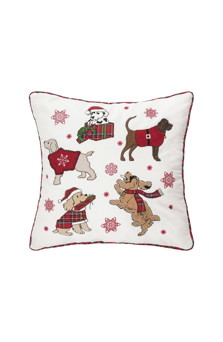 C&F Home Festive Playful Dogs Christmas Embellished Accent Throw Pillow 18" x 18", Main, color, White