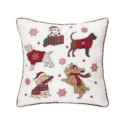 Festive Playful Dogs Christmas Embellished Accent Throw Pillow 18" x 18"