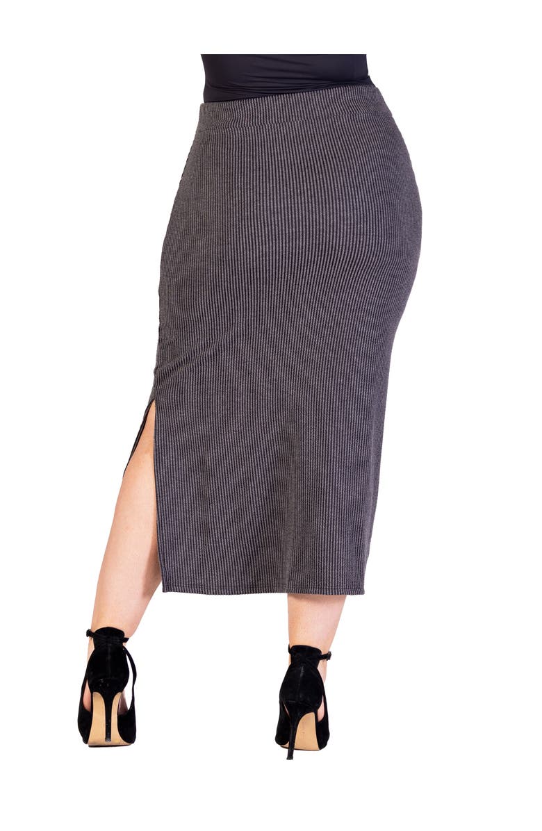 24seven Comfort Apparel Ribbed Knit Side Slit Elastic Waist Maxi Skirt, Alternate, color, Black