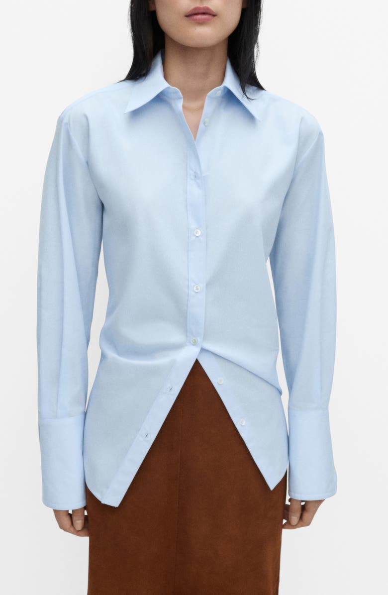 MANGO Oversize Cotton Blend Poplin Button-Up Shirt, Main, color, 