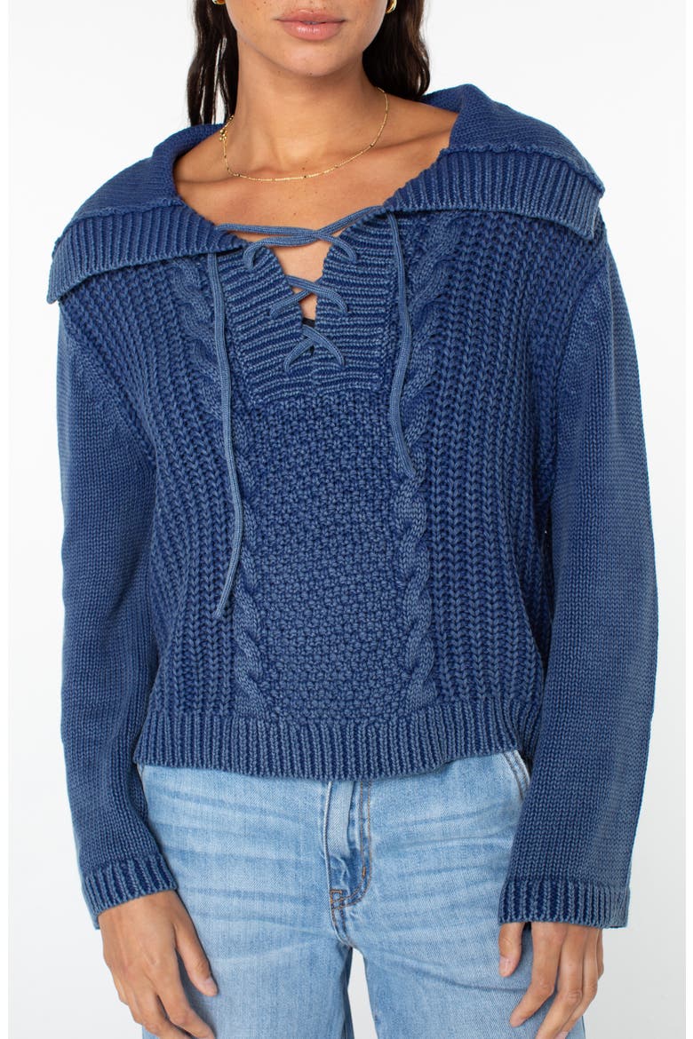 Fair Winds Cotton Lace-Up Sweater, Main, color, MAZZARINE
