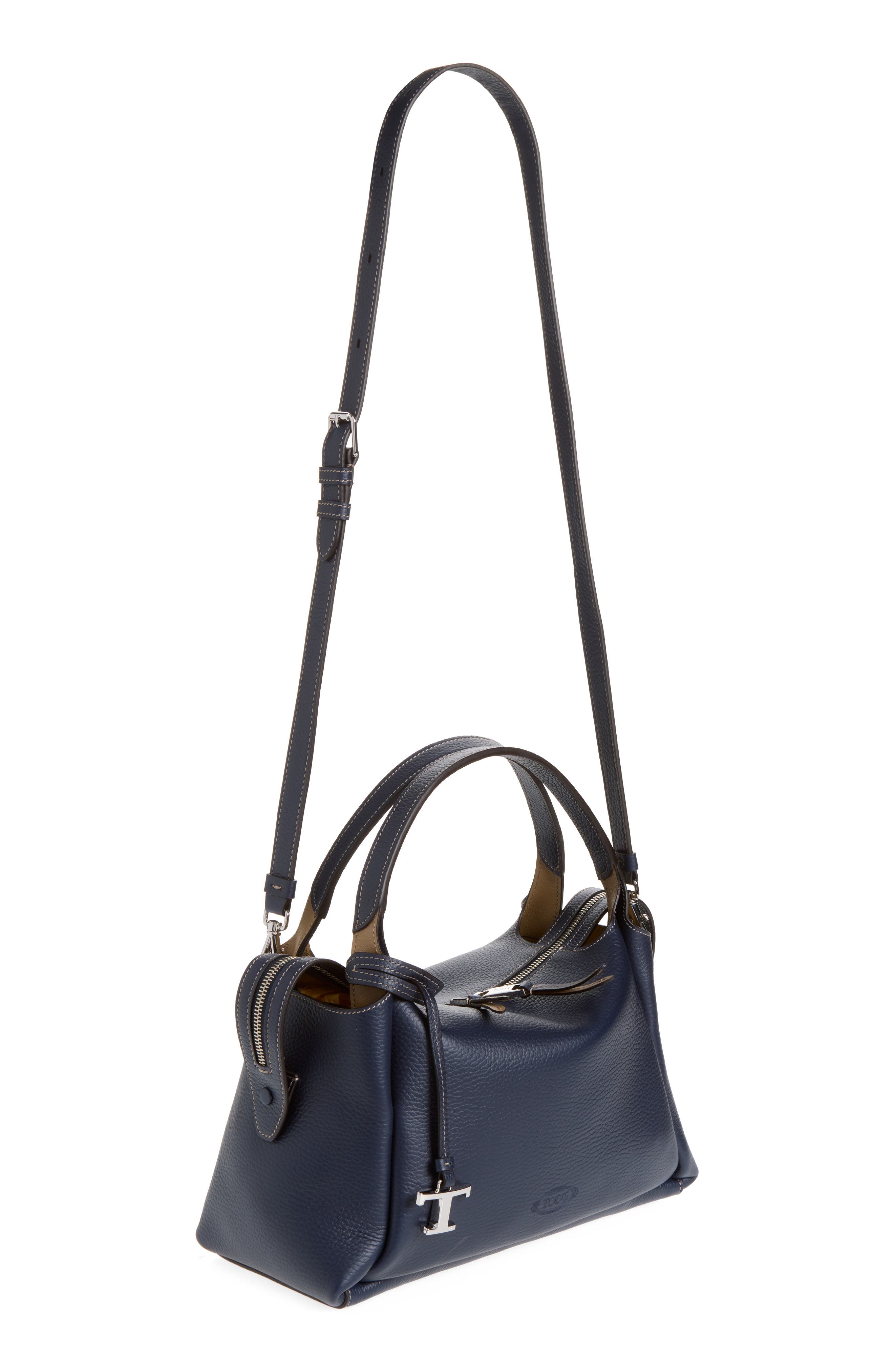 Small Bauletto Leather Crossbody Bag, Alternate, color, BLU/ CAPPUCCINO