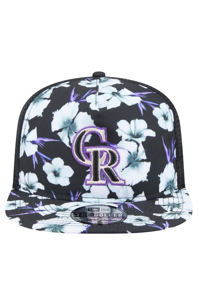 New Era Men's New Era Black Colorado Rockies Adventure Pattern Golfer Trucker Snapback Hat, Alternate, color, 