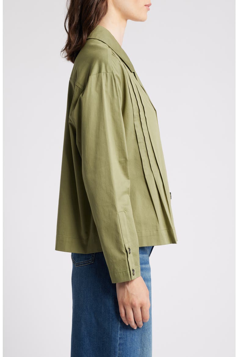 Icara Pleat Detail Button-Up Cotton Shirt, Alternate, color, LODEN GREEN