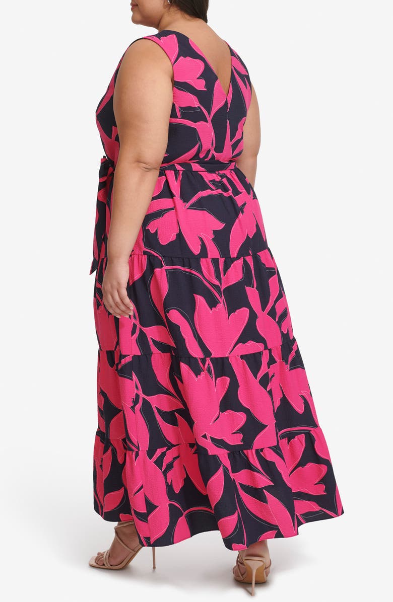 DKNY Floral Sleeveless Tiered Maxi Dress, Alternate, color, Navy/ Pink