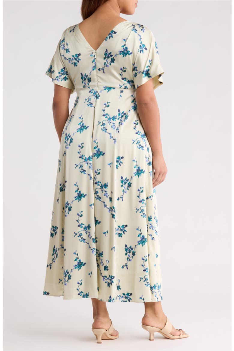 Seamed Satin Maxi Dress, Alternate, color, GREEN- TEAL FAINT FLORAL