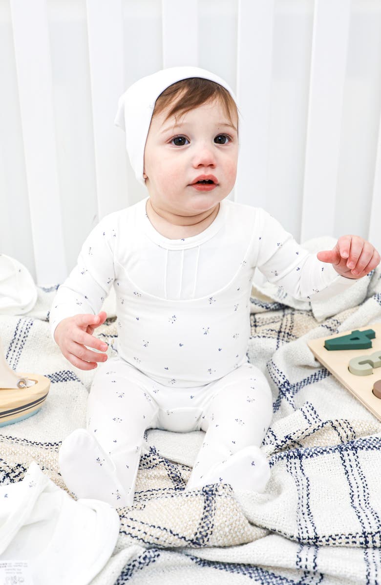 Manière Leaves & Pleats Footie & Hat Set, Alternate, color, Ivory