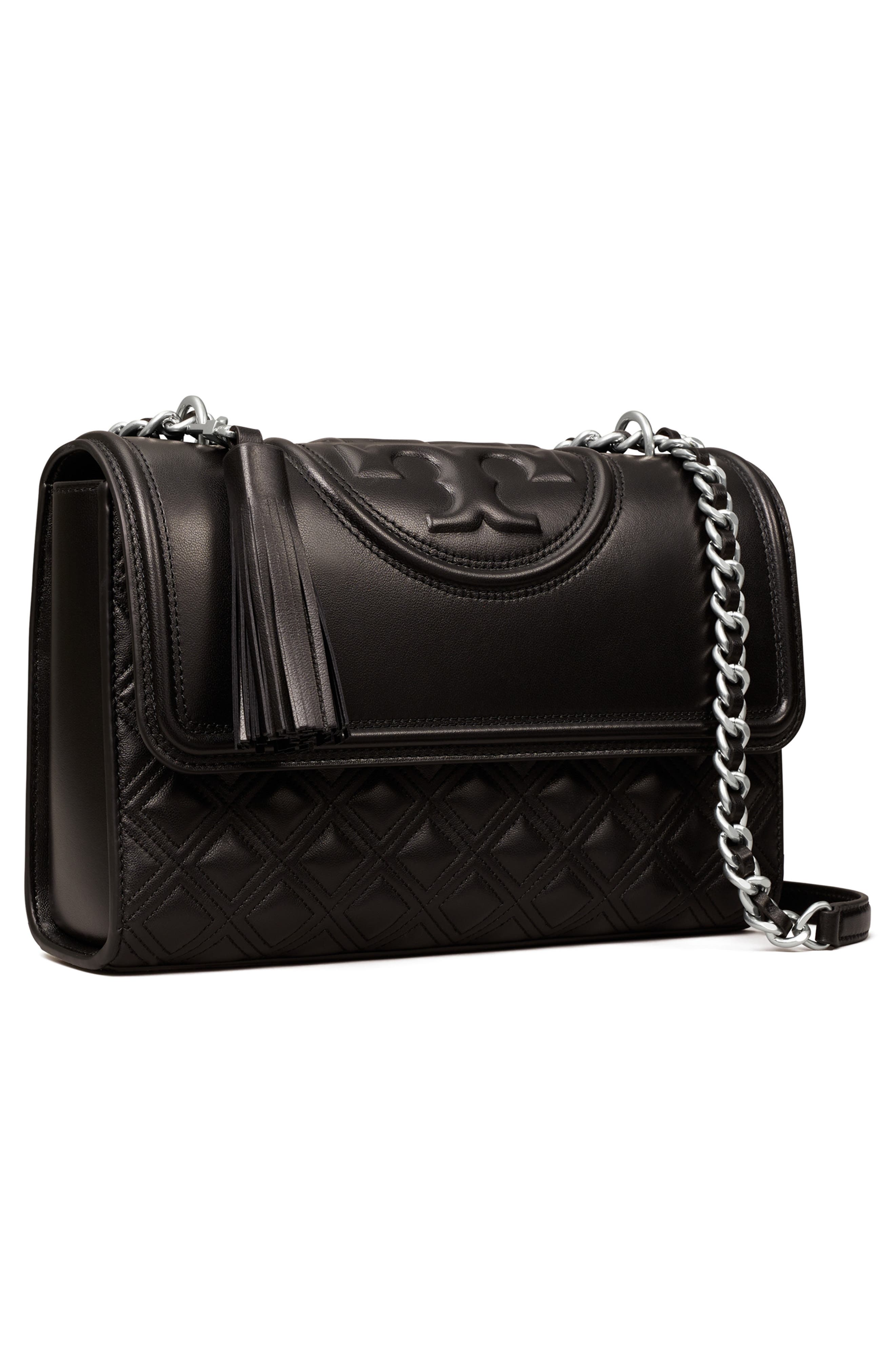 Fleming Leather Convertible Shoulder Bag, Alternate, color, BLACK / SILVER