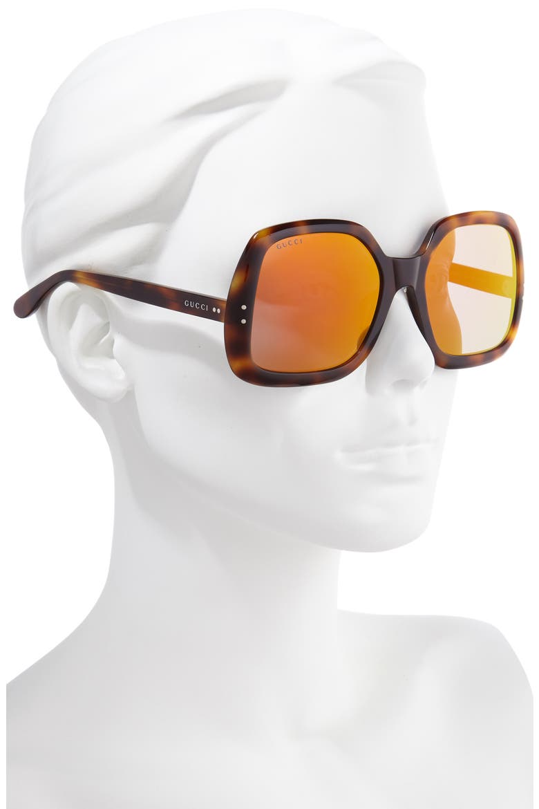58mm Irregular Square Sunglasses, Alternate, color, HAVANA/ ORANGE MIRROR