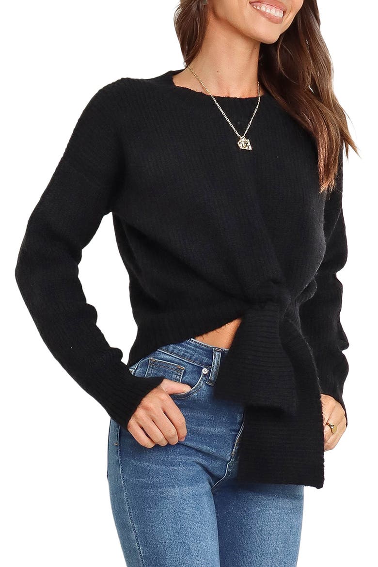 Captivate Tie Hem Sweater, Alternate, color, BLACK