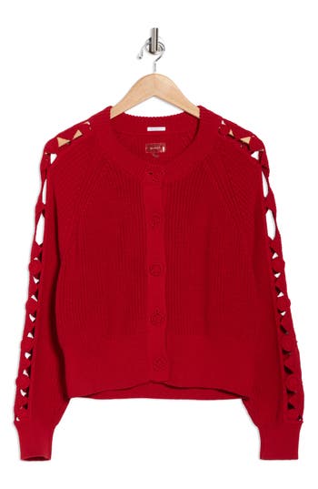 Mother The Crop Rib Cardigan In Red