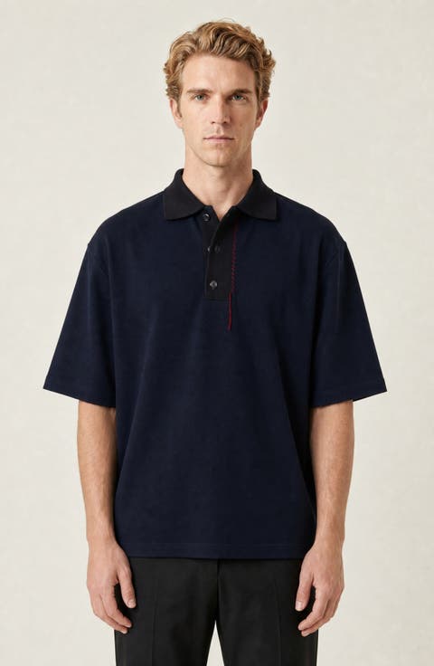 Contrast Trim Short Sleeve Polo Shirt with Decorative Stitching