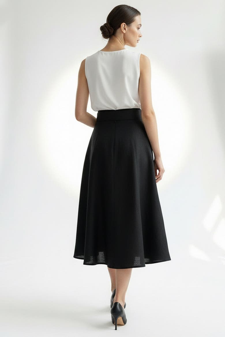 Skyler Midi Linen Skirt, Alternate, color, BLACK