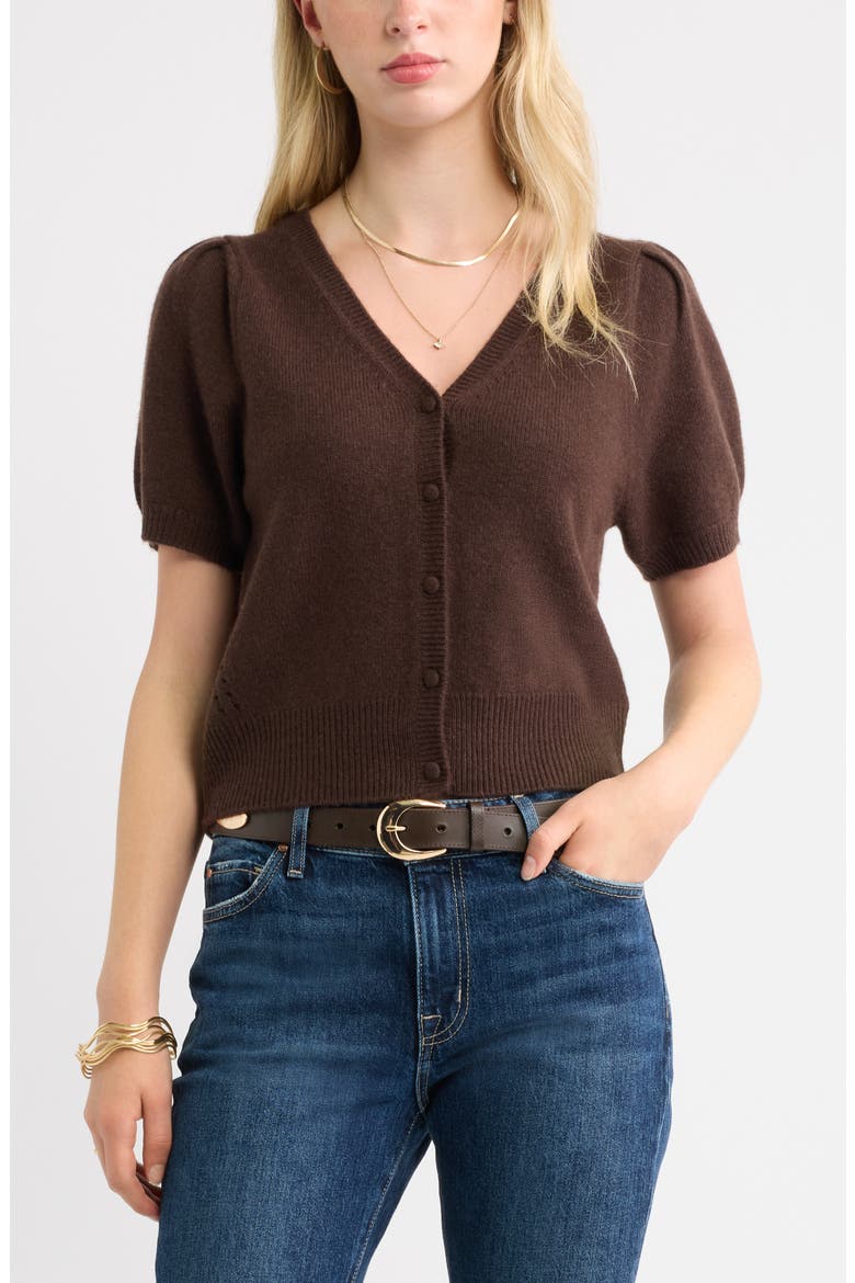 Wool & Cashmere Short Sleeve Cardigan, Main, color, BROWN CHICORY
