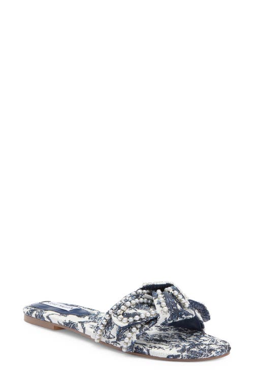 Steve Madden Misha Blue Multi Floral Knotted Pearl Slide Sandals In Blue Multi