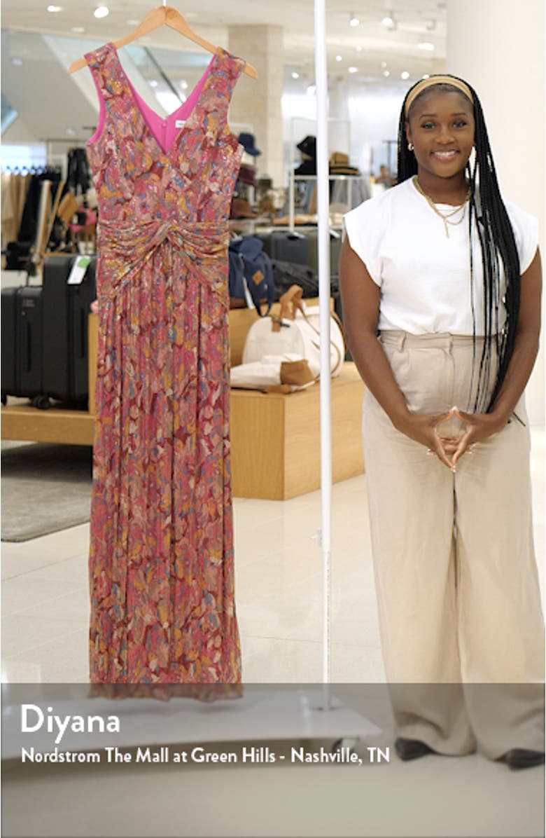 Leanna Print Metallic Sleeveless Gown, sales video thumbnail