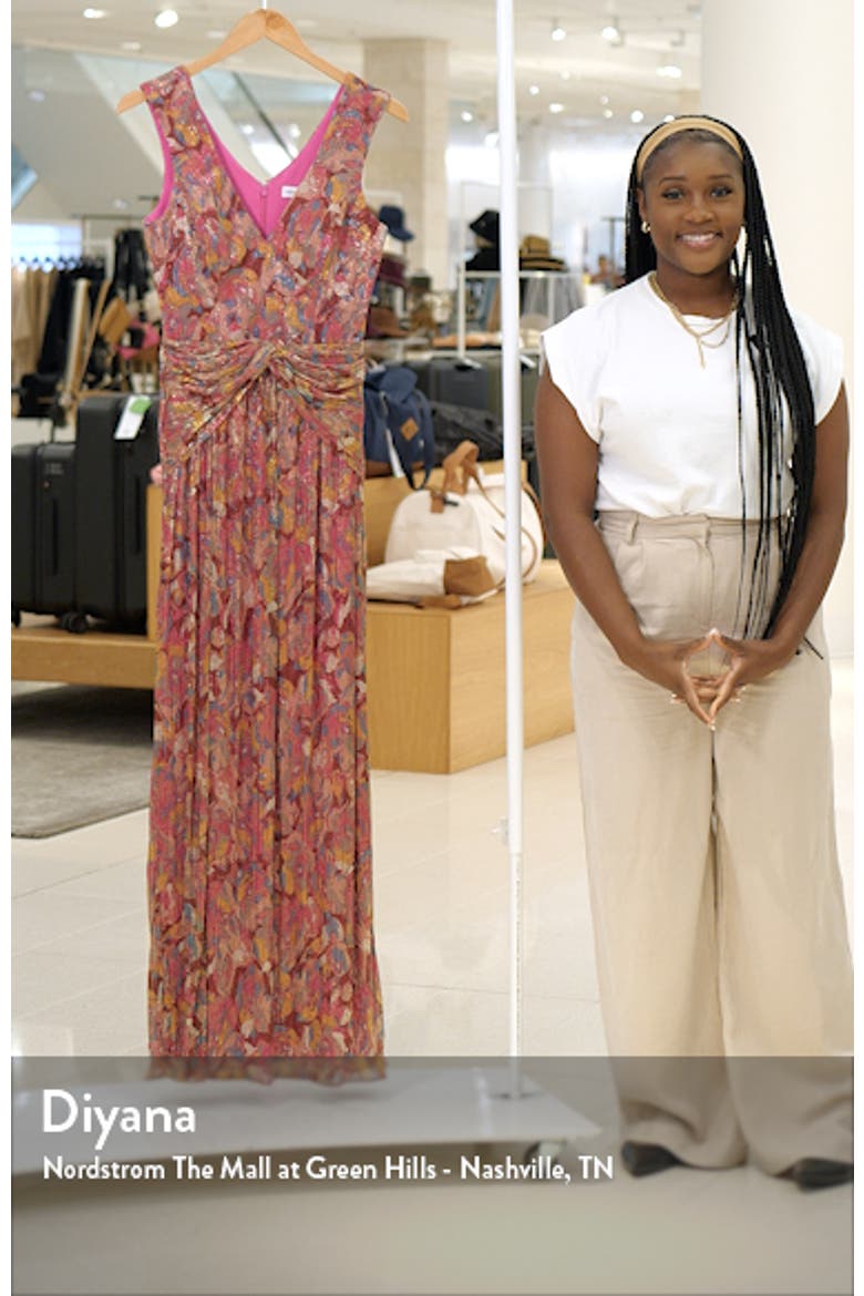 Leanna Print Metallic Sleeveless Gown video