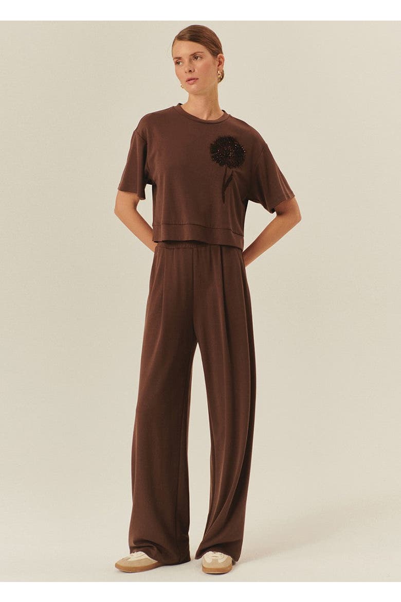 Kira Wide Leg Knit Pants, Main, color, BROWN