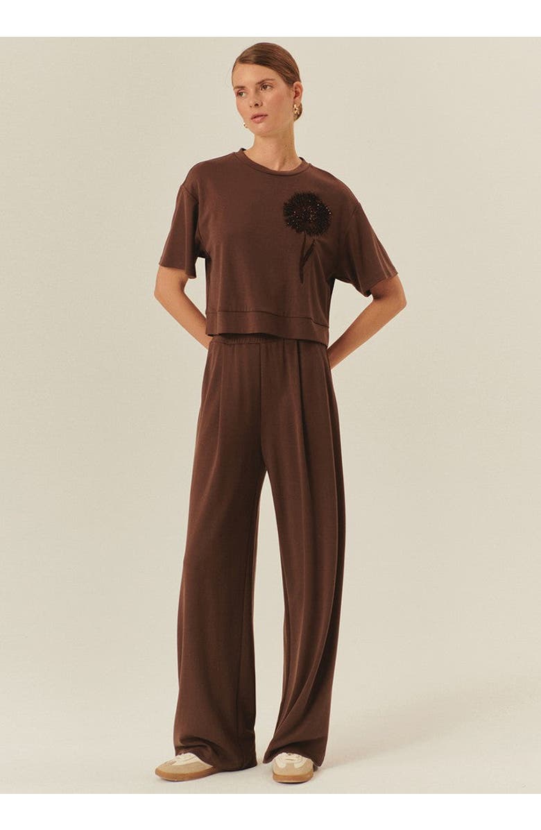 Exquise Kira Wide Leg Knit Pants, Main, color, Brown