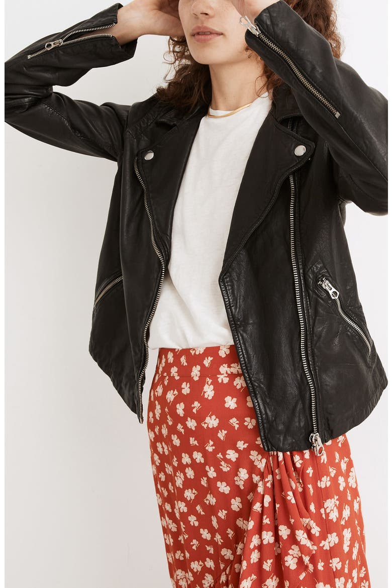 Washed Leather Moto Jacket, Alternate, color, TRUE BLACK
