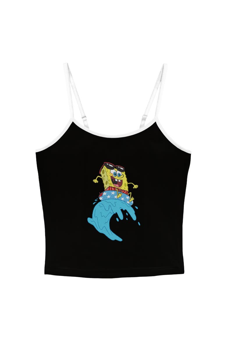 Junior's SpongeBob SquarePants Cool Surfing Waves  Tank Top, Main, color, Black