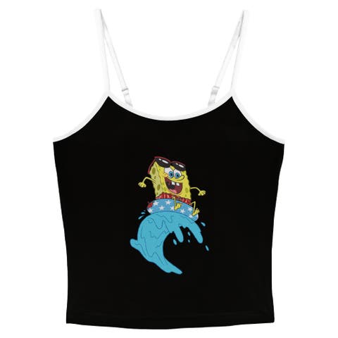 Junior's SpongeBob SquarePants Cool Surfing Waves  Tank Top