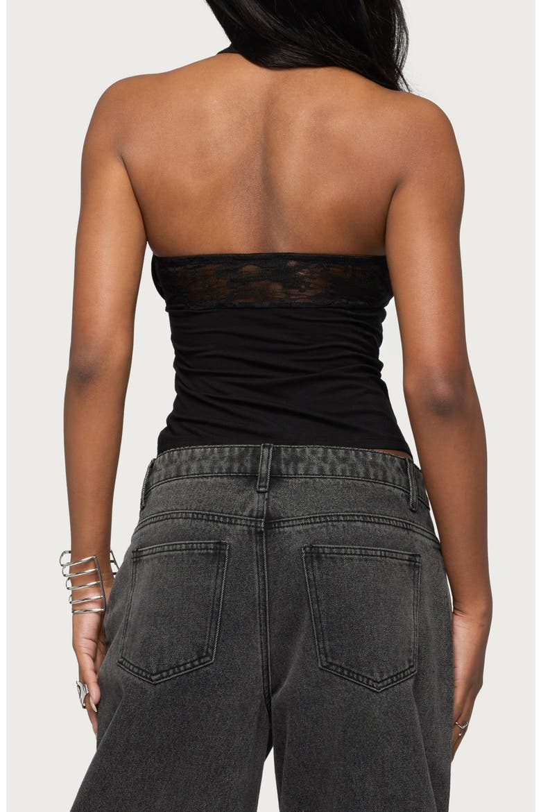 Lielle Lace Trim Halter Top, Alternate, color, BLACK
