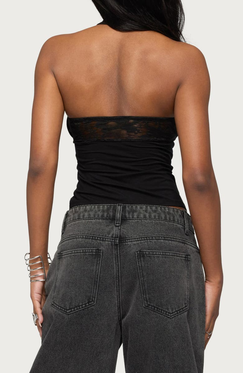 EDIKTED Lielle Lace Trim Halter Top, Alternate, color, Black