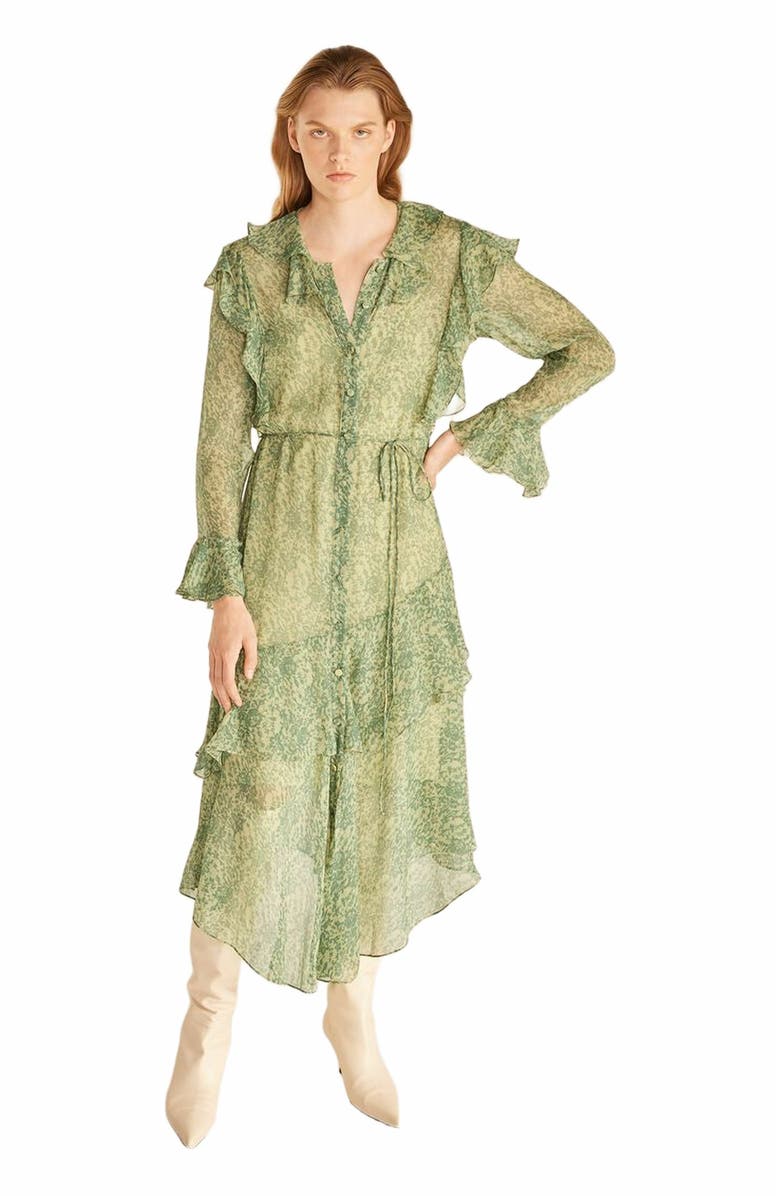 Rebecca Taylor Chiffon Shirtdress, Main, color, Guipure Forest Green Combo