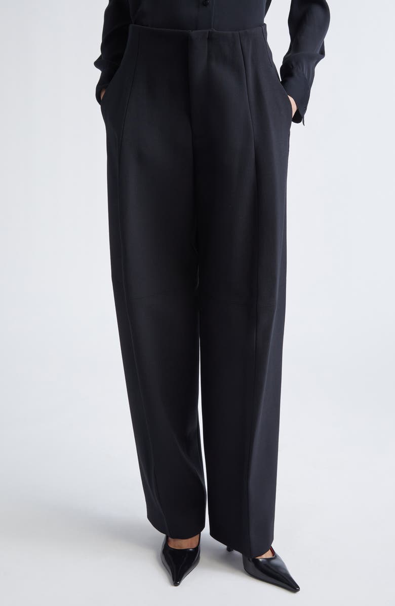 Victoria Beckham Sculptural Leg Virgin Wool Trousers, Main, color, Black
