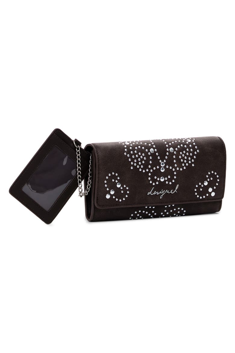 Studded Faux Leather Wallet, Alternate, color, DARK BROWN