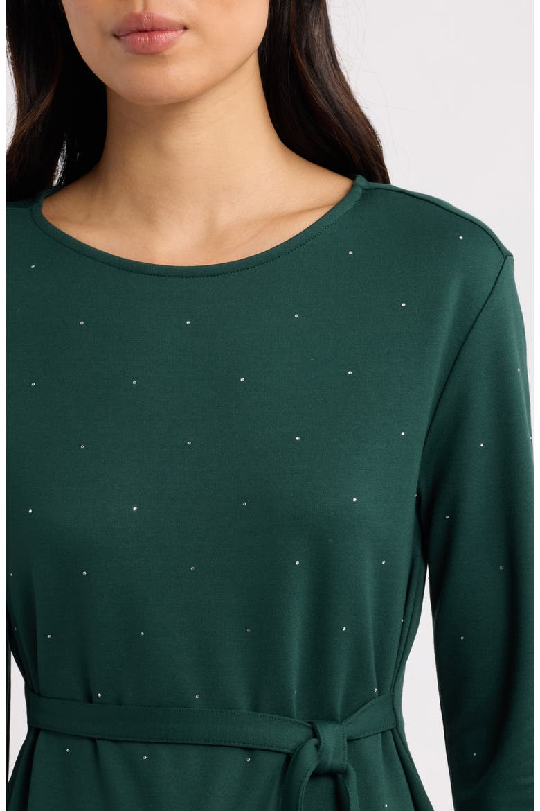 Belted Rhinestone Boat Neck Knit Top, Alternate, color, PINE FOREST