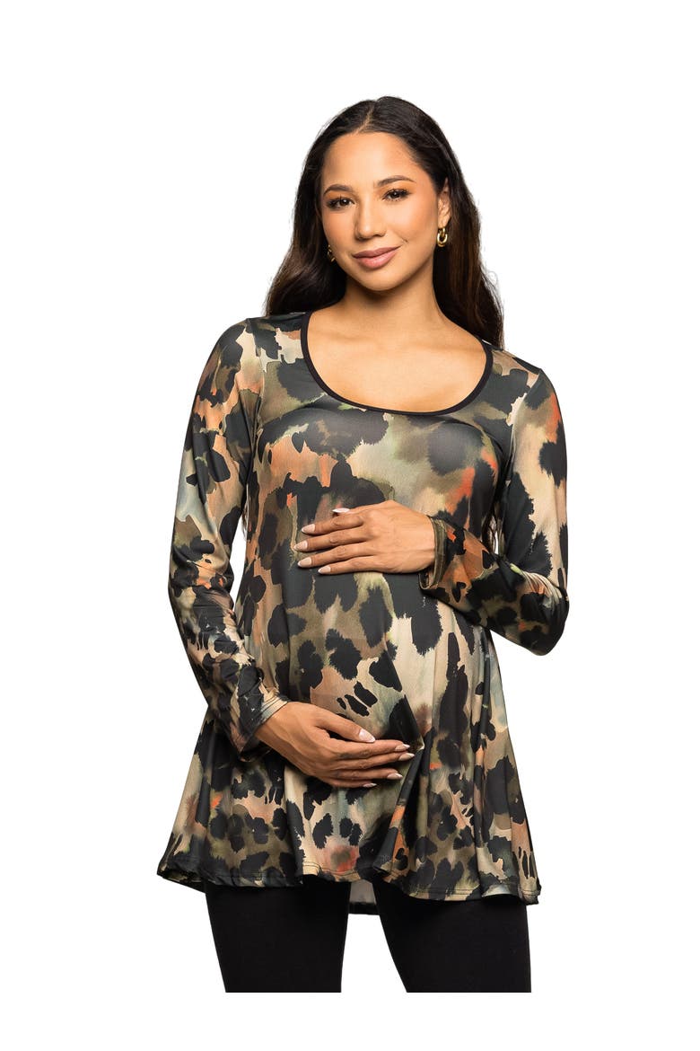 Long Sleeve Scoop Neck A-Line Top, Main, color, Green Multi