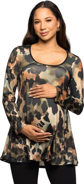 24seven Comfort Apparel Long Sleeve Scoop Neck A-Line Top