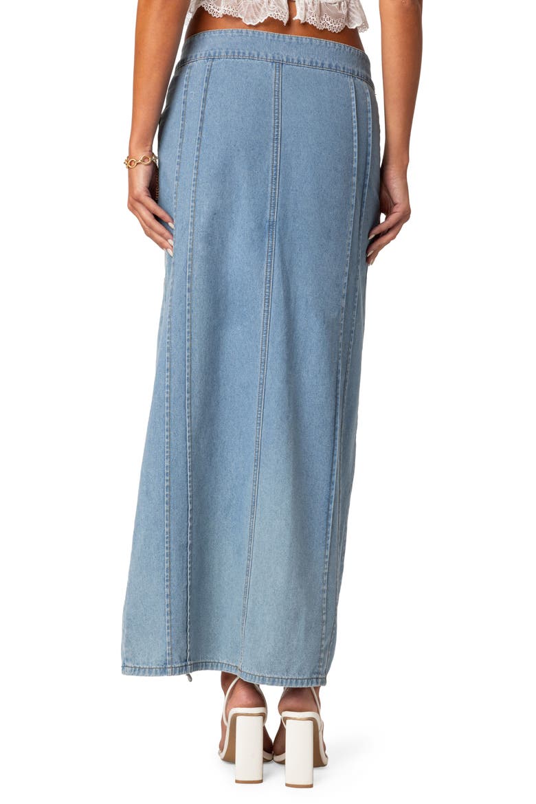 Valencia Ruffle Slit Front Denim Maxi Skirt, Alternate, color, BLUE