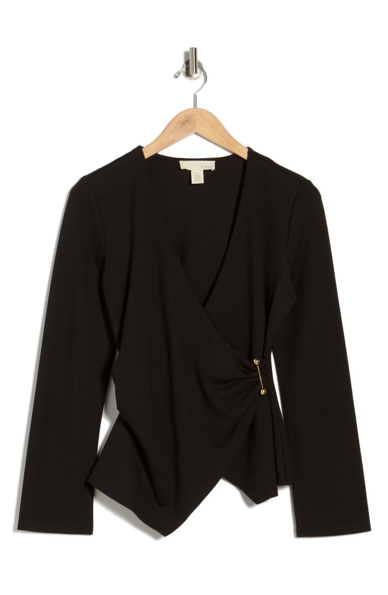 BY DESIGN Cappuccino Long Sleeve Faux Wrap Top, Alternate, color, Black