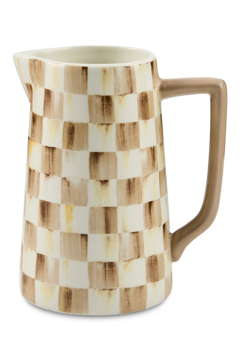 Mocha Check Farmhouse Pitcher, Main, color, BROWN