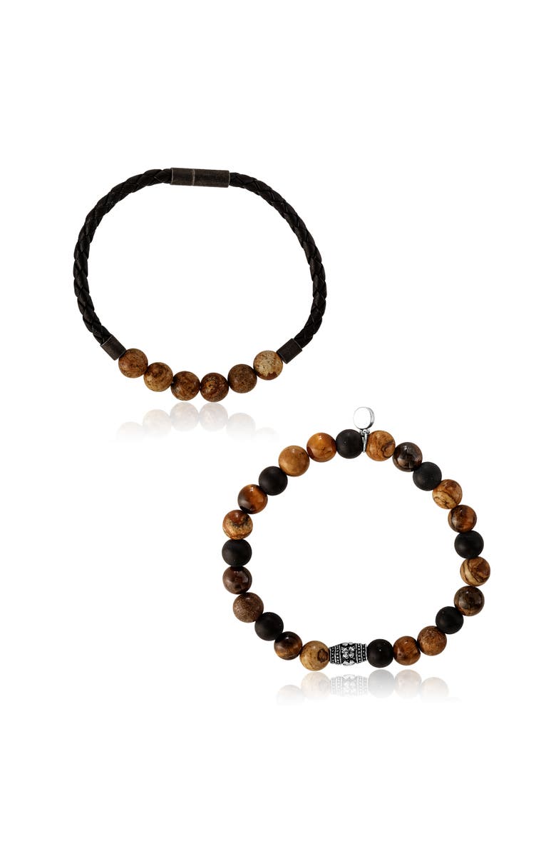 Lucky Brand Stretch Bead & Magnetic Cord Bracelet Set - 2 Piece, Alternate, color, Brown, Black