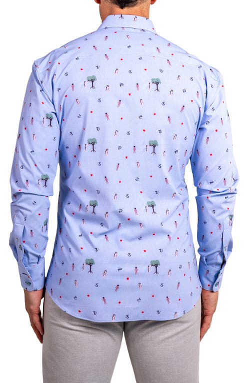 Maceoo Einstein Stretch Ascension 0207 Eden Print Contemporary Fit Button-up Shirt In Blue