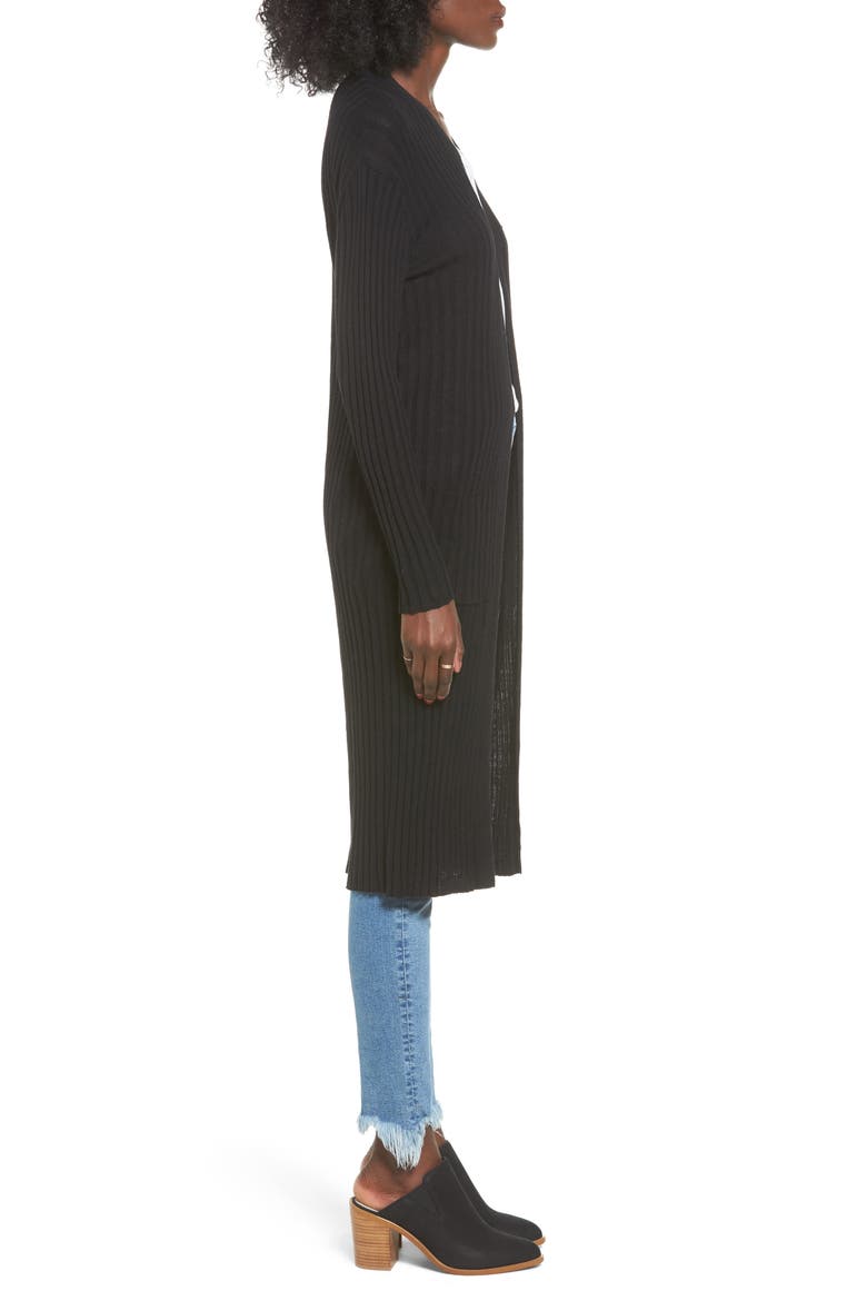 Rib Knit Midi Cardigan, Alternate, color, BLACK