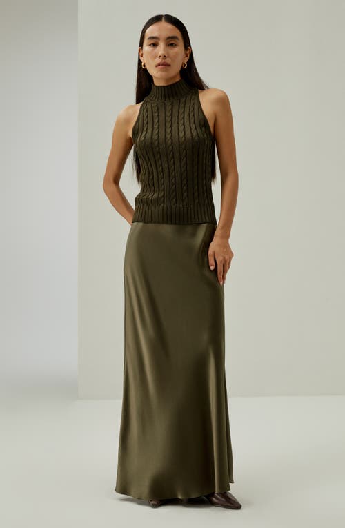 Shop Lilysilk Classic High-neck Cable-knit Sleeveless Top In Pine
