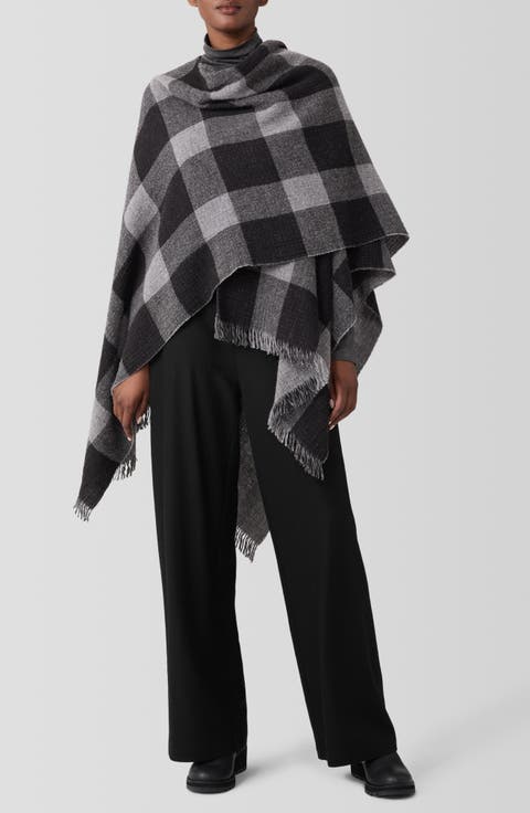 Check Wool Reversible Poncho Wrap