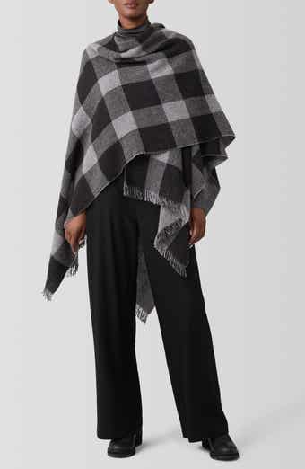 Eileen Fisher Check Wool Reversible Poncho Wrap